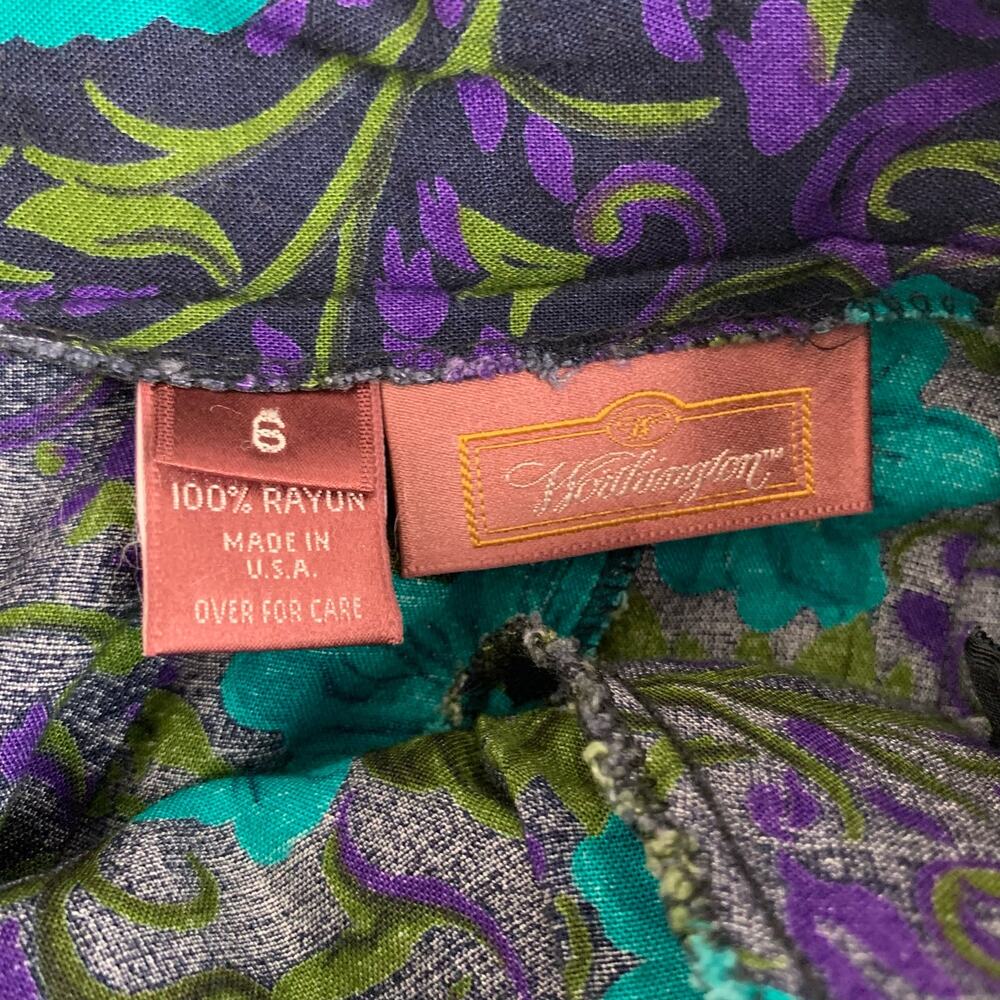 Vintage Worthington Maxi Skirt Pleated Blue Green Floral Pocket Women's 6 - Picture 8 of 8